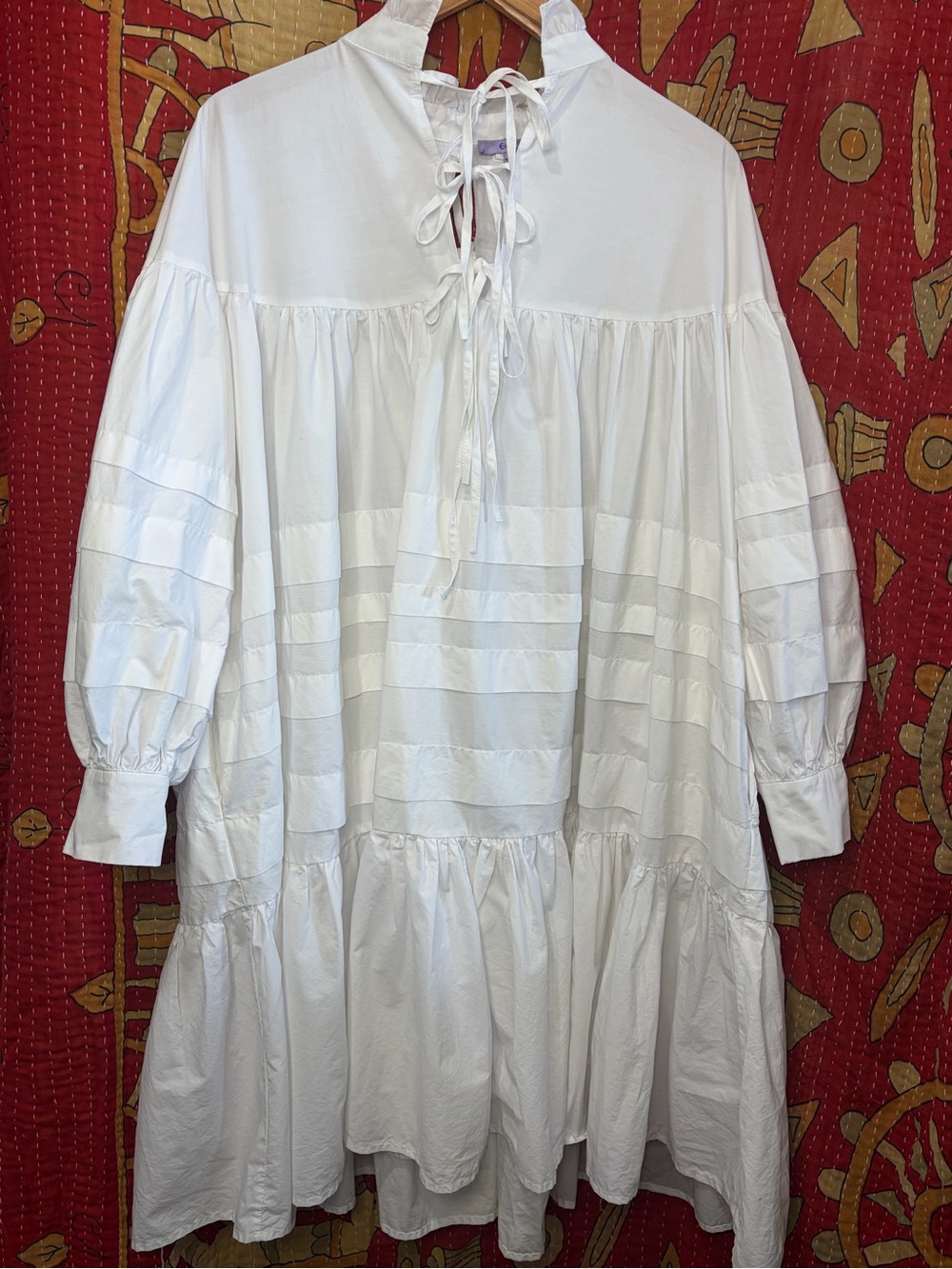 Eien USA White Tiered Lace-Up Peasant Dress